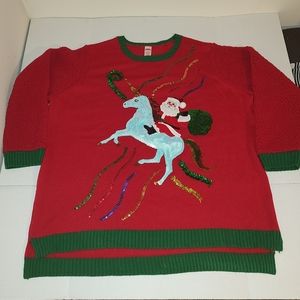 Holiday Time Women's Plus Santa Riding Unicorn Christmas Sweater - Size 3X